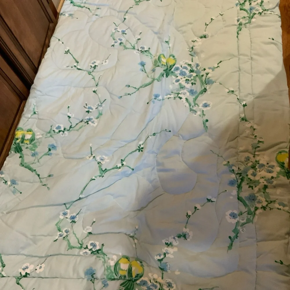 Vintage Springmaid Quilted Comforter Blue Love Birds 76 X 86 NOS USA